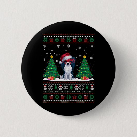 Weihnachtsmannmütze Papillon Dog Weihnachtsbaumleu Button (Vorderseite)