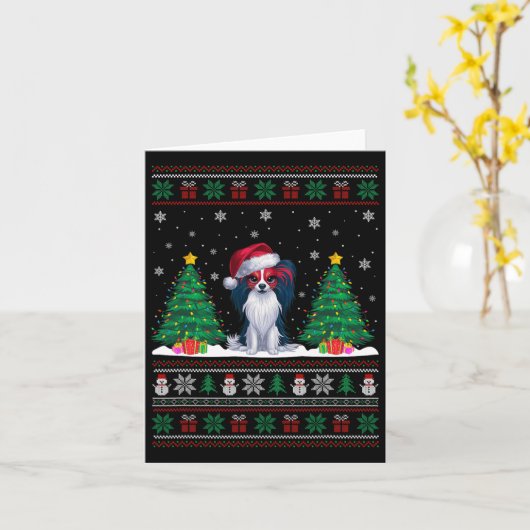 Weihnachtsmannmütze Papillon Dog Weihnachtsbaumleu Karte (Gelbe Blume)