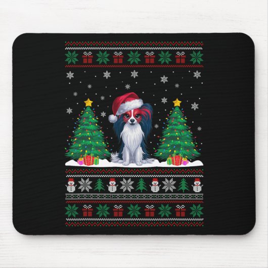 Weihnachtsmannmütze Papillon Dog Weihnachtsbaumleu Mousepad (Vorne)