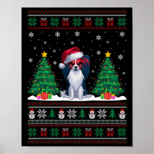 Weihnachtsmannmütze Papillon Dog Weihnachtsbaumleu Poster