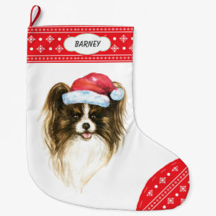 Weihnachtsmannmütze Papillon Hund Schneeflocken Großer Weihnachtsstrumpf