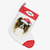 Weihnachtsmannmütze Papillon Hund Schneeflocken Großer Weihnachtsstrumpf (Vorderansicht (hängend))