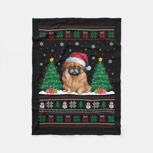 Weihnachtsmannmütze Pekingese Hund Weihnachtsbaum  Fleecedecke (Vorderseite)