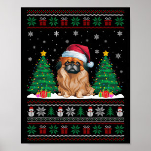 Weihnachtsmannmütze Pekingese Hund Weihnachtsbaum  Poster