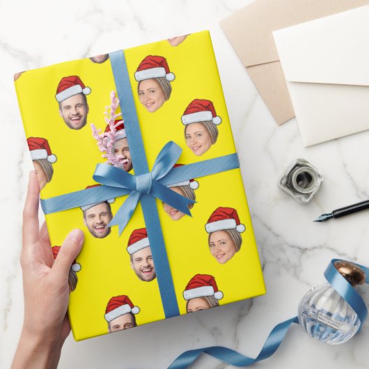 Weihnachtsmannmütze Personalisiertes Gesicht 2 Fot Geschenkpapier (Schenken)