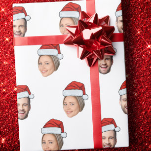 Weihnachtsmannmütze Personalisiertes Gesicht 2 Fot Geschenkpapier