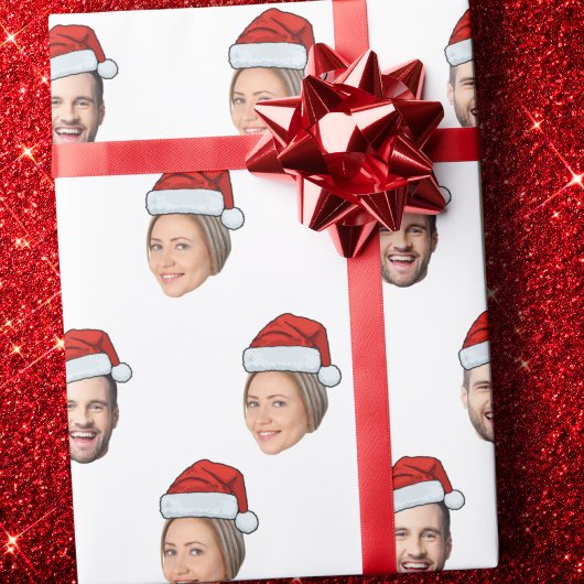 Weihnachtsmannmütze Personalisiertes Gesicht 2 Fot Geschenkpapier