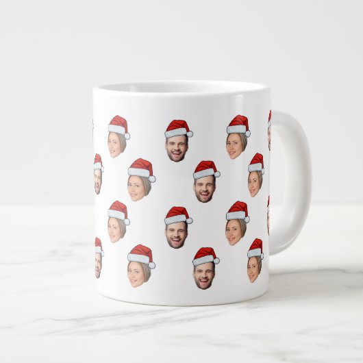 Weihnachtsmannmütze Personalisiertes Gesicht 2 Fot Jumbo-Tasse (Vorderseite Rechts)