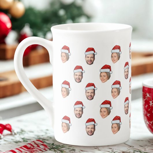 Weihnachtsmannmütze Personalisiertes Gesicht 2 Fot Porzellantasse