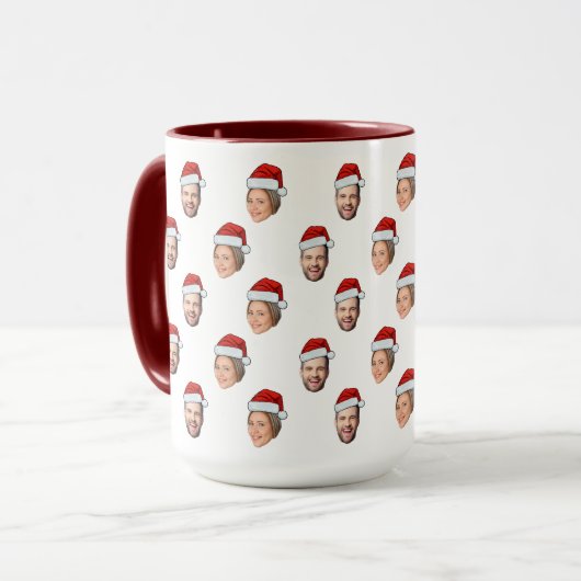Weihnachtsmannmütze Personalisiertes Gesicht 2 Fot Tasse (Vorderseite Links)