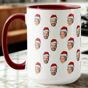 Weihnachtsmannmütze Personalisiertes Gesicht 2 Fot Tasse