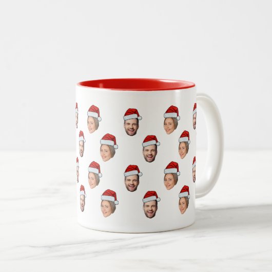 Weihnachtsmannmütze Personalisiertes Gesicht 2 Fot Zweifarbige Tasse (VorderseiteRechts)