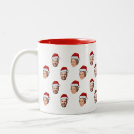 Weihnachtsmannmütze Personalisiertes Gesicht 2 Fot Zweifarbige Tasse