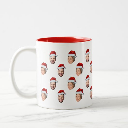 Weihnachtsmannmütze Personalisiertes Gesicht 2 Fot Zweifarbige Tasse (Links)
