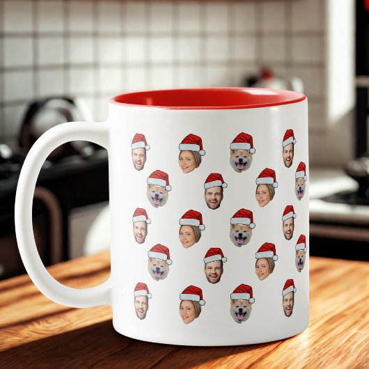 Weihnachtsmannmütze Personalisiertes Gesicht 3 Fot Zweifarbige Tasse
