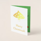 Weihnachtsmannmütze Pilzfokus Folienkarte (Vorderseite)