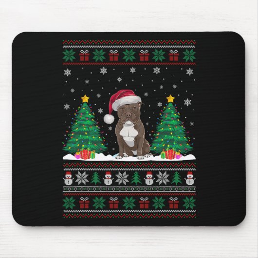Weihnachtsmannmütze Pitbull Hund Weihnachtsbaum Li Mousepad (Vorne)