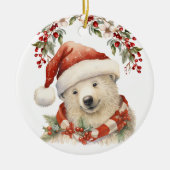 Weihnachtsmannmütze Polar Bear Holly Berries Weihn Keramik Ornament (Vorne)