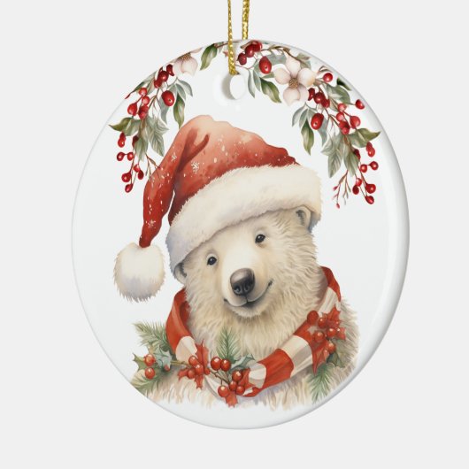 Weihnachtsmannmütze Polar Bear Holly Berries Weihn Keramik Ornament (Links)