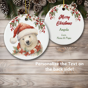 Weihnachtsmannmütze Polar Bear Holly Berries Weihn Keramik Ornament