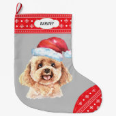 Weihnachtsmannmütze Poodle Hund Schneeflocken Großer Weihnachtsstrumpf (Vorderseite)