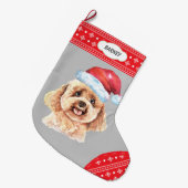 Weihnachtsmannmütze Poodle Hund Schneeflocken Großer Weihnachtsstrumpf (Vorderansicht (hängend))
