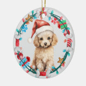 Weihnachtsmannmütze Poodle Welpenkranz Keramik Ornament (Links)