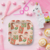 Weihnachtsmannmütze präsentiert Baubles Holly Squa Pappteller (Party)