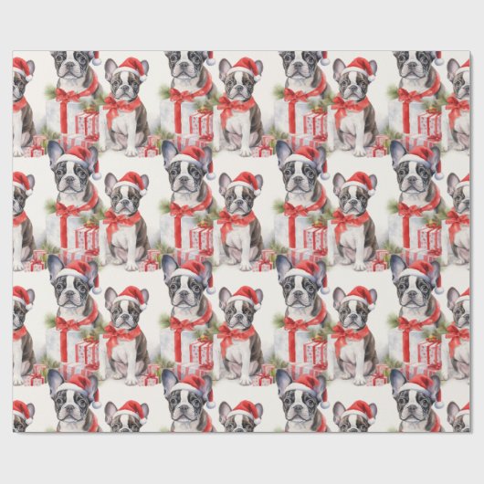 Weihnachtsmannmütze Pup Party Frenchie Geschenk Geschenkpapier (Flach)