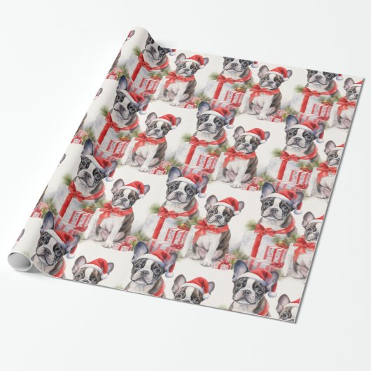 Weihnachtsmannmütze Pup Party Frenchie Geschenk Geschenkpapier (Ungerollt)