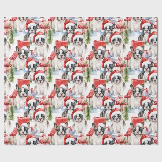 Weihnachtsmannmütze Pups Frenchie Gift Geschenkpapier (Flach)