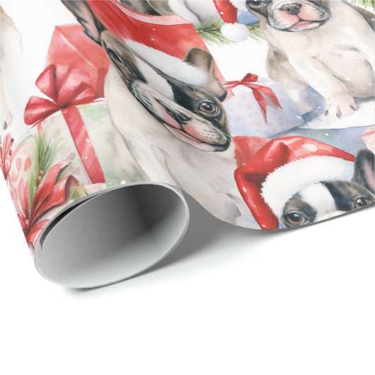 Weihnachtsmannmütze Pups Frenchie Gift Geschenkpapier (Rolleneckpunkt)
