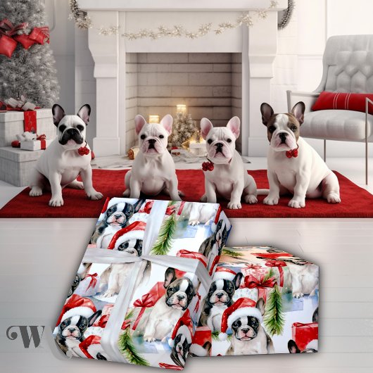 Weihnachtsmannmütze Pups Frenchie Gift Geschenkpapier