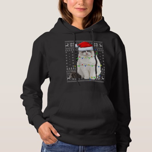 Weihnachtsmannmütze Ragdoll Cat Xmas Lighting Ugly Hoodie (Vorderseite)