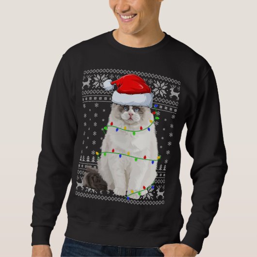Weihnachtsmannmütze Ragdoll Cat Xmas Lighting Ugly Sweatshirt (Vorderseite)