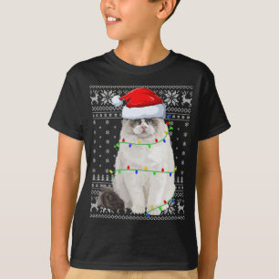 Weihnachtsmannmütze Ragdoll Cat Xmas Lighting Ugly T-Shirt