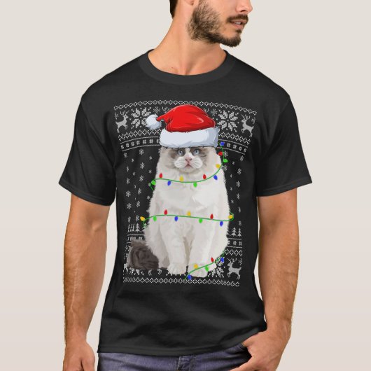 Weihnachtsmannmütze Ragdoll Cat Xmas Lighting Ugly T-Shirt (Vorderseite)