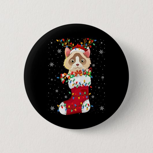 Weihnachtsmannmütze Ragdoll Katze in Socken Xmas T Button (Vorderseite)
