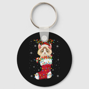 Weihnachtsmannmütze Ragdoll Katze in Socken Xmas T Schlüsselanhänger