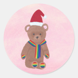 Weihnachtsmannmütze Rainbow Teddy Bär Weihnachtsfe Runder Aufkleber
