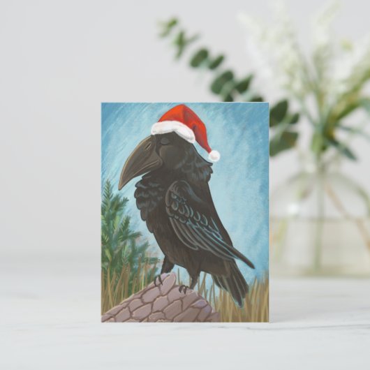 Weihnachtsmannmütze Raven Feiertagspostkarte (Stehend Vorderseite)