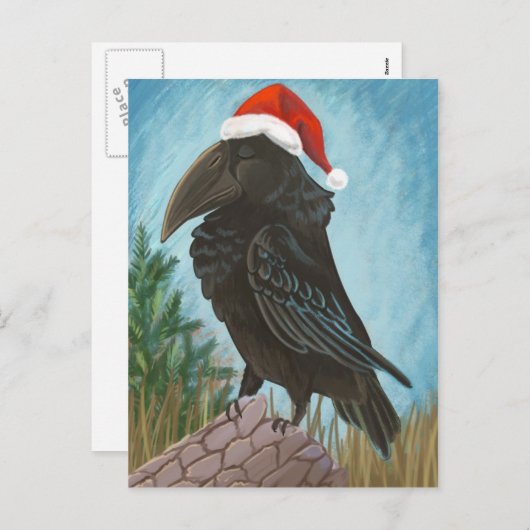 Weihnachtsmannmütze Raven Feiertagspostkarte (Vorne/Hinten)