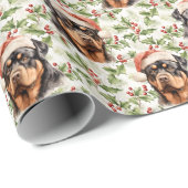 Weihnachtsmannmütze Rottweiler Dog Christmas Holly Geschenkpapier (Rolleneckpunkt)