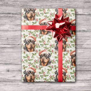 Weihnachtsmannmütze Rottweiler Dog Christmas Holly Geschenkpapier
