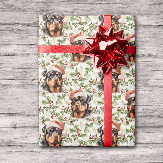 Weihnachtsmannmütze Rottweiler Dog Christmas Holly Geschenkpapier
