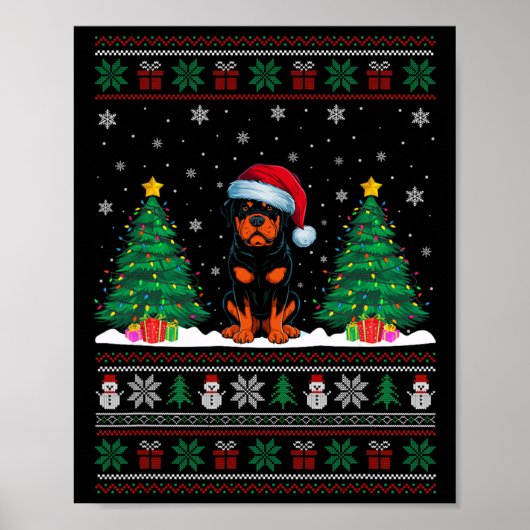Weihnachtsmannmütze Rottweiler Dog Christmas Tree  Poster (Vorne)