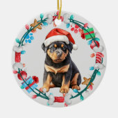 Weihnachtsmannmütze Rottweiler Welpenkranz Keramik Ornament (Vorne)