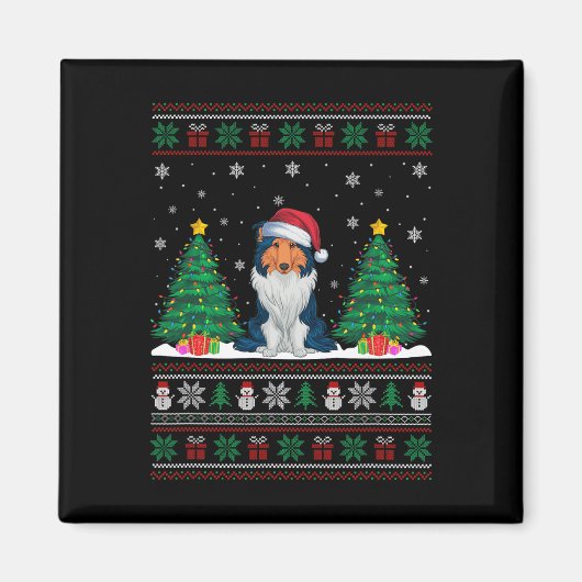 Weihnachtsmannmütze Rough Collie Dog Xmas Tree Lig Magnet (Vorne)
