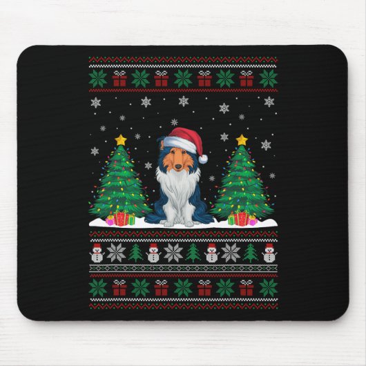 Weihnachtsmannmütze Rough Collie Dog Xmas Tree Lig Mousepad (Vorne)