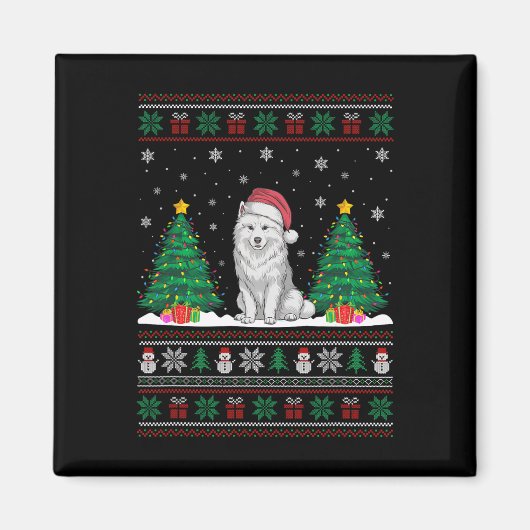 Weihnachtsmannmütze Samoyed Dog Weihnachtsbaum Lig Magnet (Vorne)